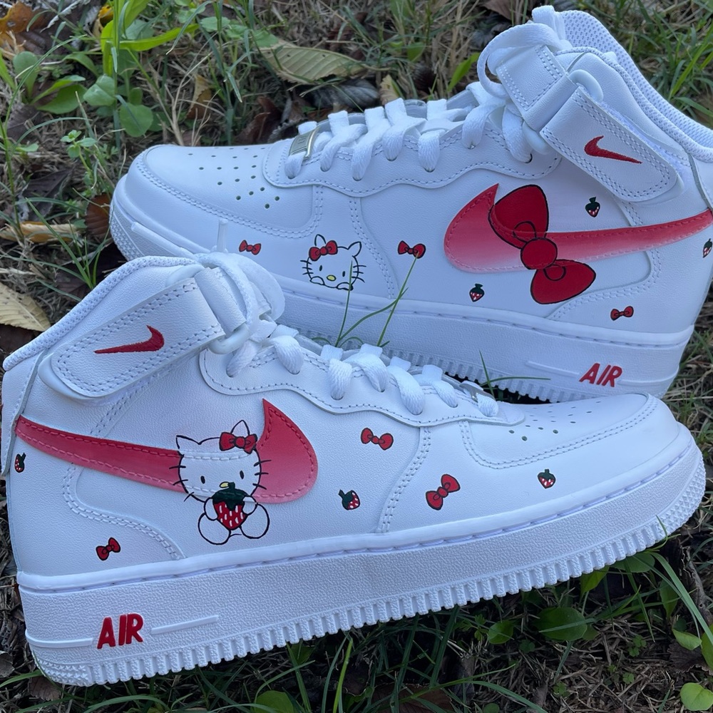 Hello kitty Air Force 1 mid women’s shoes Popular and Trendy!  PERFECT gift!